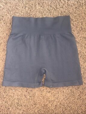 OQQ High-Waist Ribbed Bike Shorts - Gray/Blue